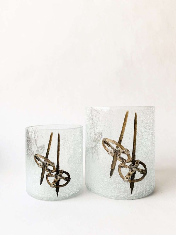 Lysglass frostet og krakelert skistav, 11,5x13 cm